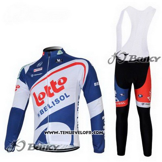 2012 Maillot Ciclismo Lotto Belisol Blanc et Bleu Manches Longues et Cuissard